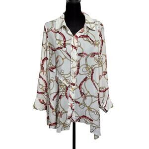Feratelli Artful‎ Long Flowy Button Up Medium Buckle Chain Print HAS FLAWS READ